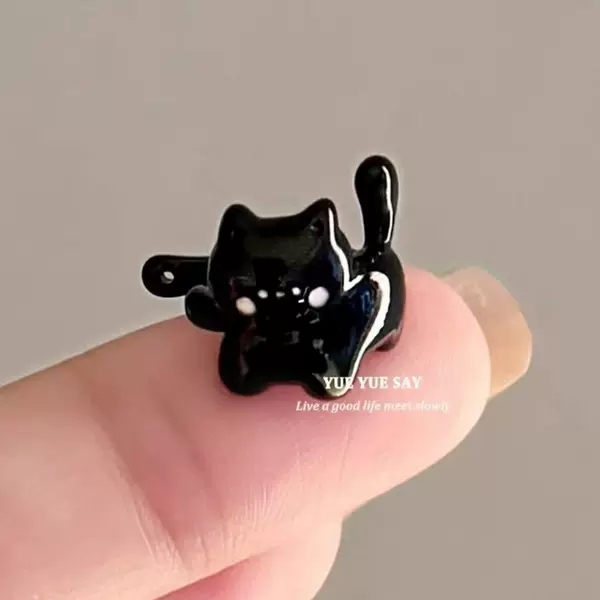 Cute Black Cat ~ Cartoon Enamel Oil Drop Hand-made Ear Clip Distinctive All-match Girl Sweet Ear Bone Clip without Ear Holes for Women