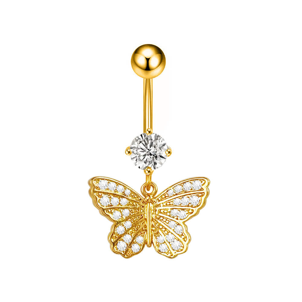 Butterfly Zirconia Navel Stud Non Piercing S Shaped Ring_voghion.com