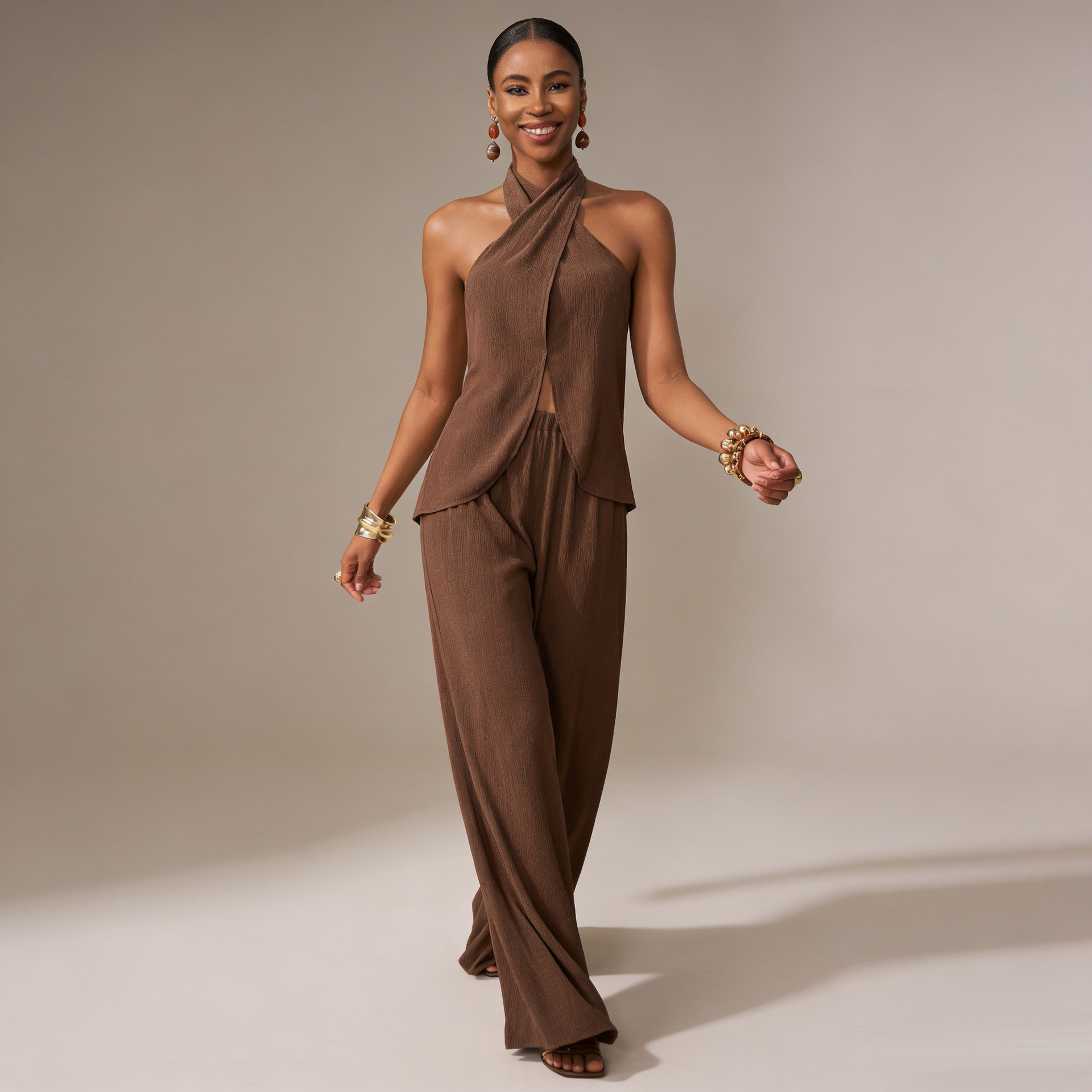 2026 New European And American Women's Clothing Off Shoulder Sleeveless Fashion Trousers Fashion Casual Set_ecoleips.com