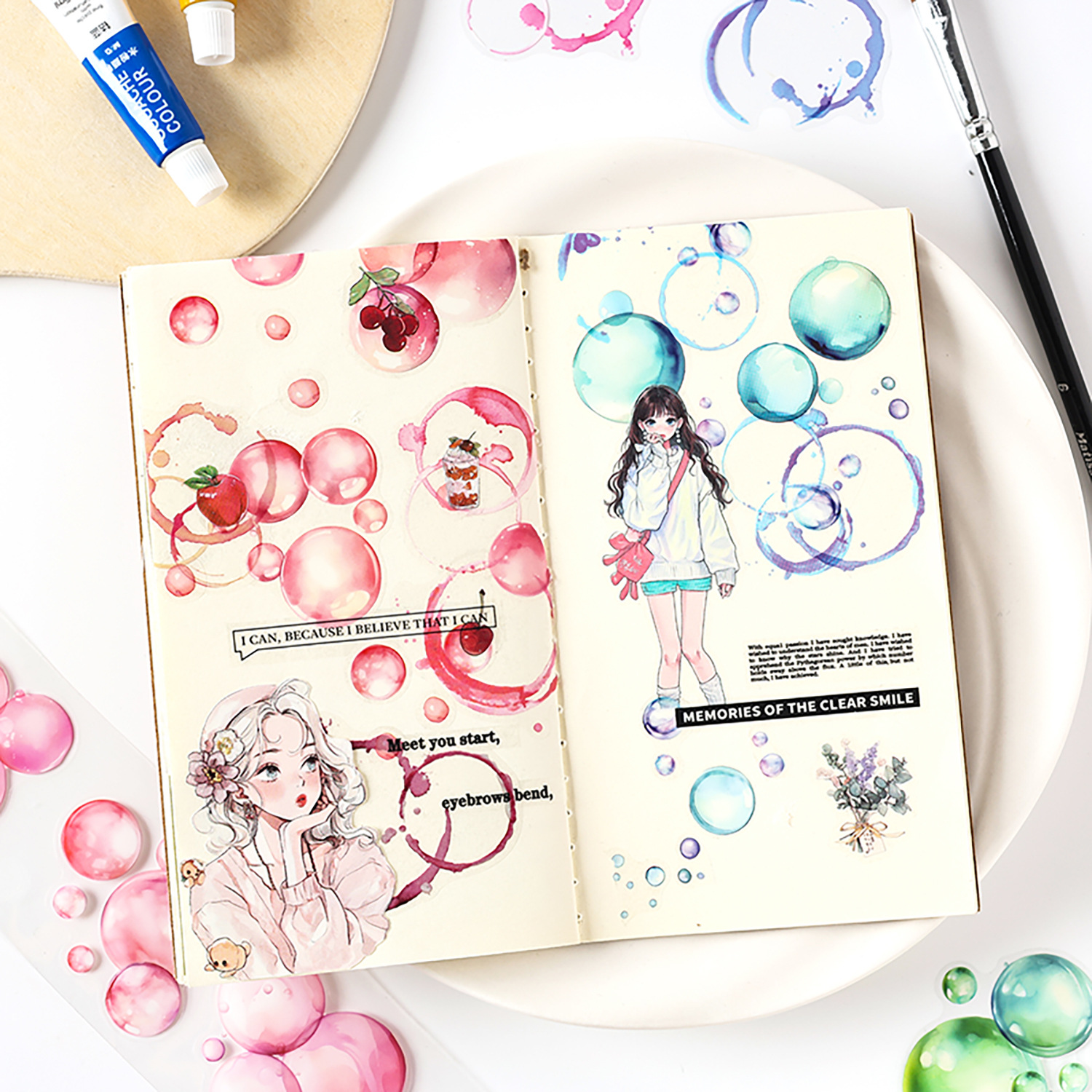 Serie de burbujas mágicas de color agua Pet troquelado cinta impermeable juego de cajas DIY transfronterizo libro de mano material de decoración pegatinas de collage