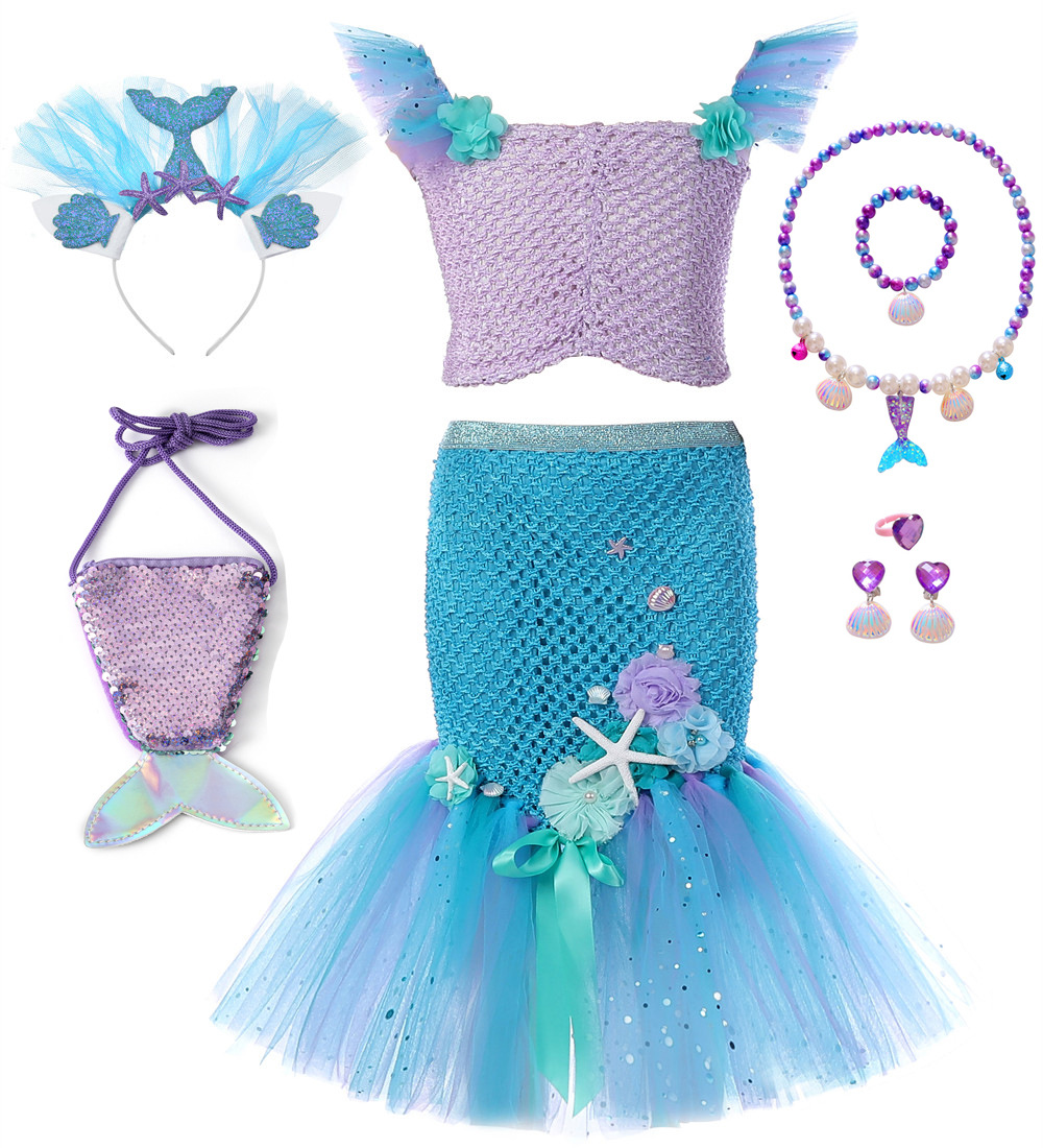 Синий аксессуар для волос, ожерелье, цепочка, комплект, сумка, рыбий хвост