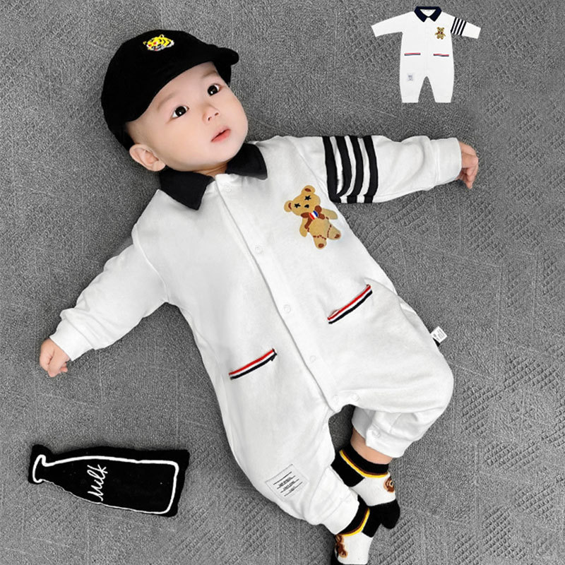 Stylish Cartoon Bear Cotton Onesie for Babies and Toddlers - New Spring/Autumn Style for Baby Boys and Infant Crawling Suit