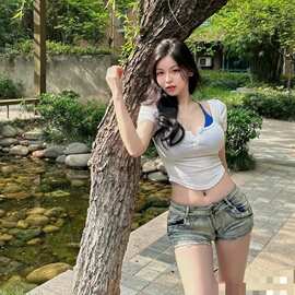 漏股肉2026夏季微胖女高腰弹力超短热裤美式显瘦包臀牛仔短裤性感