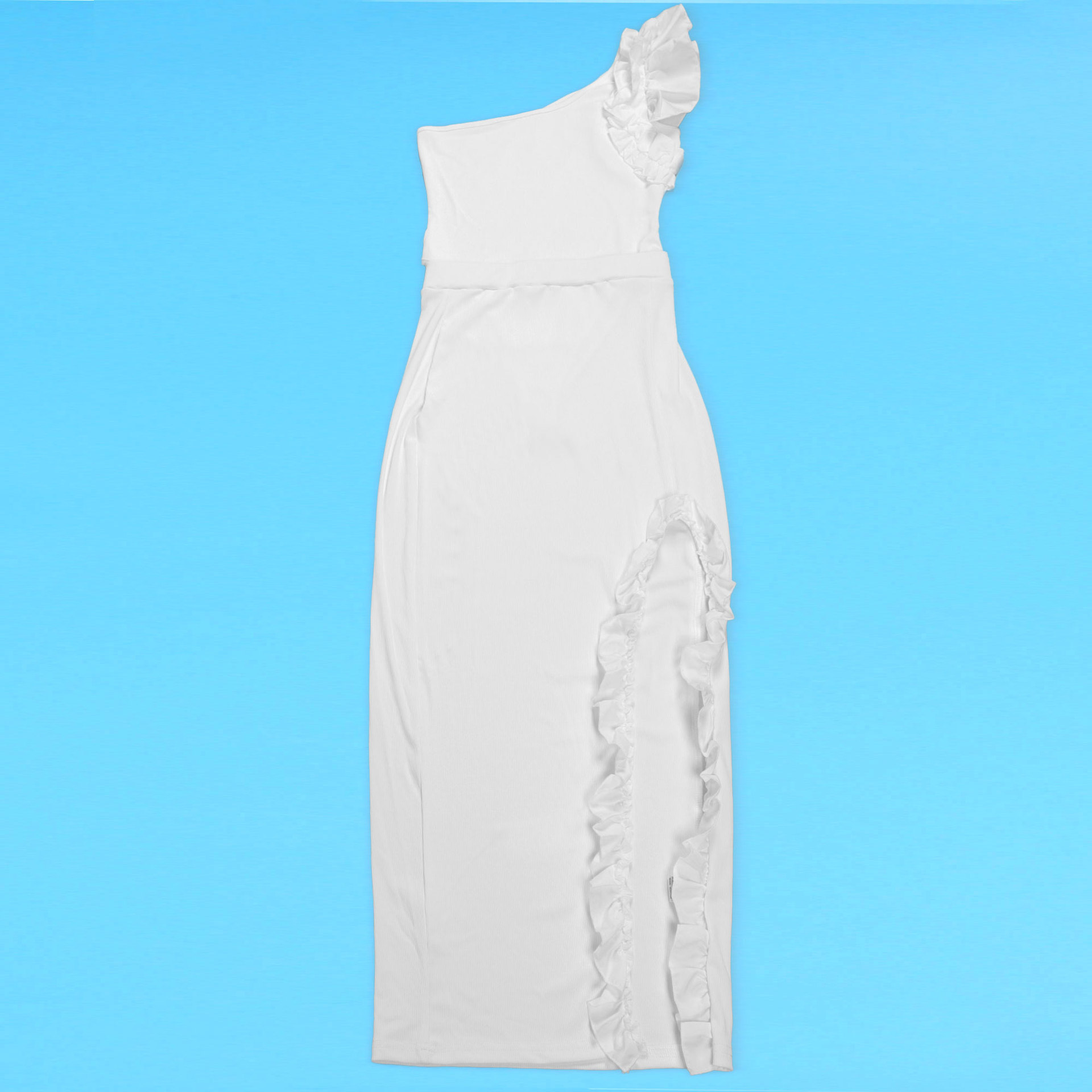 362g Weight Sleeveless Sleeve Length Polyester Fabric Type Skirt Co-ord Set Sets Type 2 Pieces Set Quantity Holiday Occasion One Shoulder Neckline Slim Fit Type Solid Color Pattern Summer Season Women's Gender Frill Design Elegant Style Holiday Women's Elegant Solid Color Polyester Frill Skirt Co-ord Set Skirt Sets 56