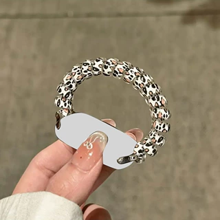 粉白豹纹透明电话线弹力表带甜酷少女风适用Apple Watch 替换腕带