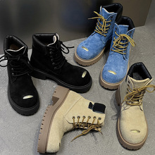情侣户外马丁靴高帮休闲多色工装男靴43156黑色 蓝色 卡其-J