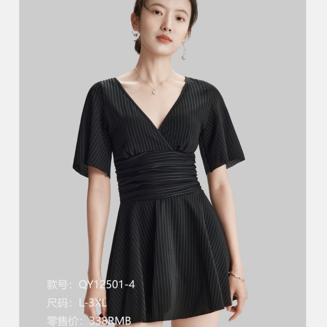 夏艳12501成人游泳衣女保守连体遮肚显瘦聚拢性感大码温泉泳装