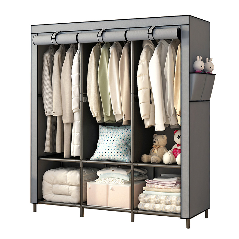 Armario transfronterizo de Amazon, dormitorio para el hogar, armario de tela de montaje simple, tubo de acero para alquiler, dormitorio de refuerzo engrosado