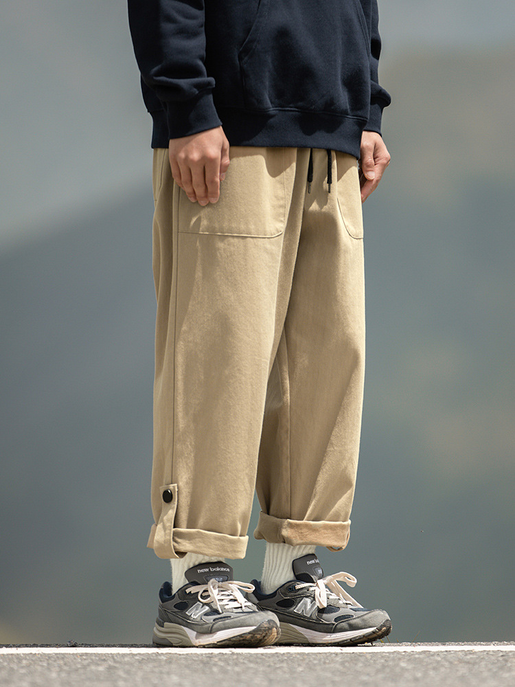 Pies ajustables, ropa de trabajo recta, pantalones casuales, ropa de hombre, primavera 2025, nuevo estilo, pantalones largos sueltos retro de montaña