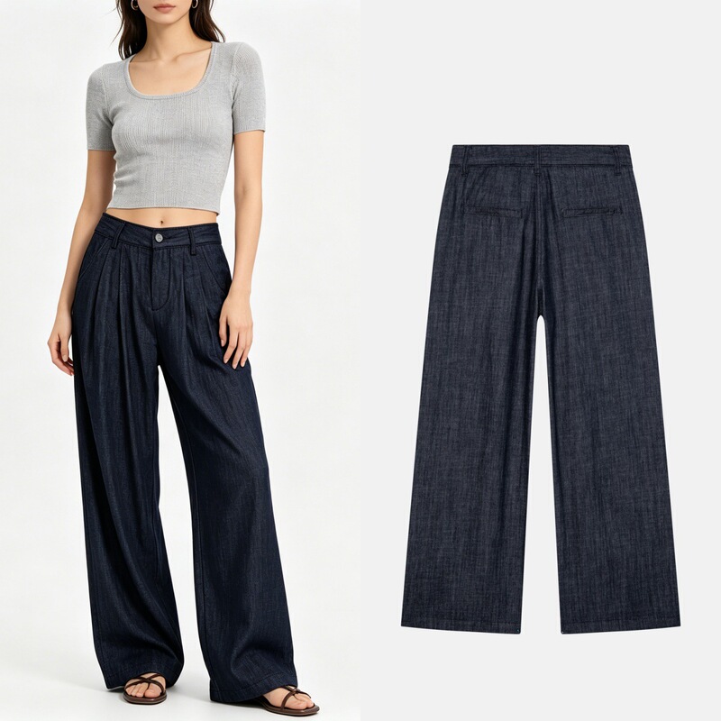 Anti-Fading Blue Cotton-Linen Wide-Leg Pants 2026 Summer High-Waisted Slimming Tencel Thin Non-Stretch Straight-Leg Jeans for Women Anti-Fading Blue Cotton-Linen Wide-Leg Pants 2026 Summer High-Waisted Slimming Tencel Thin Non-Stretch Straight-Leg Jeans for Women