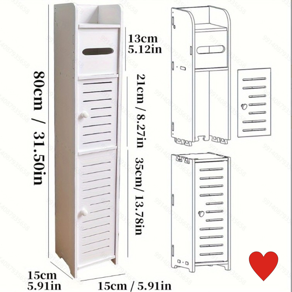 Bathroom Storage Rack, Waterproof Toilet Wardrobe, Movable Storage Cabinet for Narrow Spaces, Washbasin
