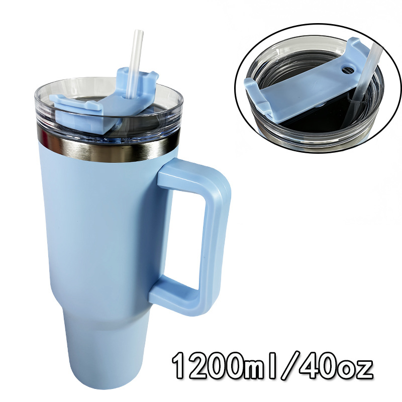 Taza de coche de acero inoxidable 304 nueva transfronteriza Taza de mango portátil de generación 40oz Taza de vacío de doble pajita
