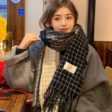 新款复古双色小香风围巾女秋冬季流苏保暖围脖高级感时尚披肩批发