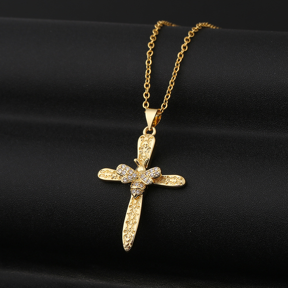 Fashion Butterfly Bee Cross Copper Inlaid Zircon Necklace Wholesale display picture 3