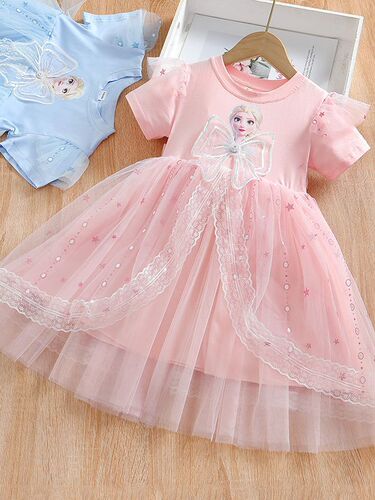 2026 summer new dress for girls, short-sleeved fluffy gauze dress, Aisha dress, foreign style girl Aisha princess dress