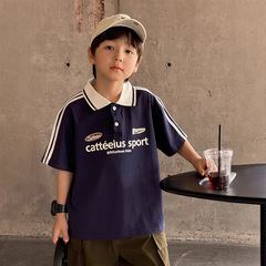 子供の襟の半袖の夏のtシャツのアメリカのゆったりした2025新型のカジュアルなファッションのtシャツの上着の男の子のpoloシャツ