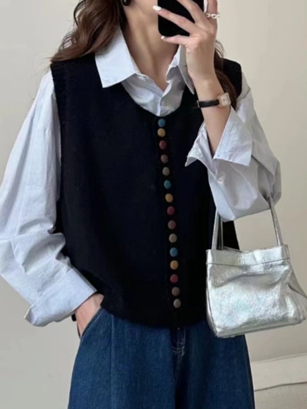 开衫针织马甲背心女春秋外穿2025新款文艺风宽松短款叠穿无袖上衣|undefined
