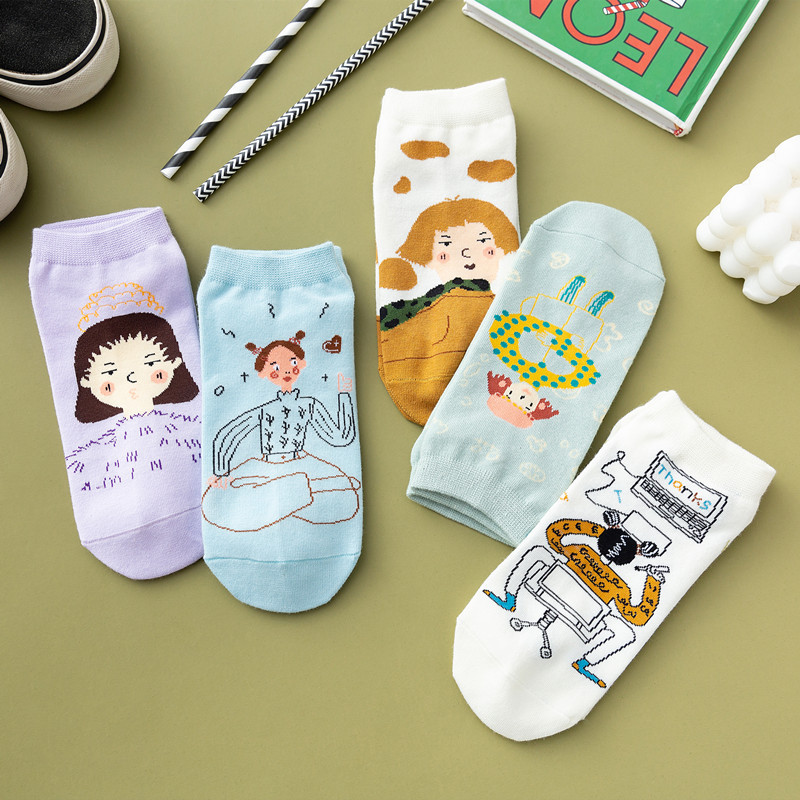 Socks New products Harajuku girl Straight Socks ins solar system fashion originality girl Shallow mouth Cartoon Boat socks