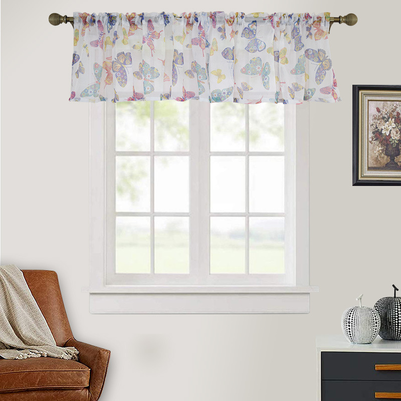Cross-border Amazon factory direct supply American butterfly printing half curtain screen finished kitchen balcony short curtain small curtain