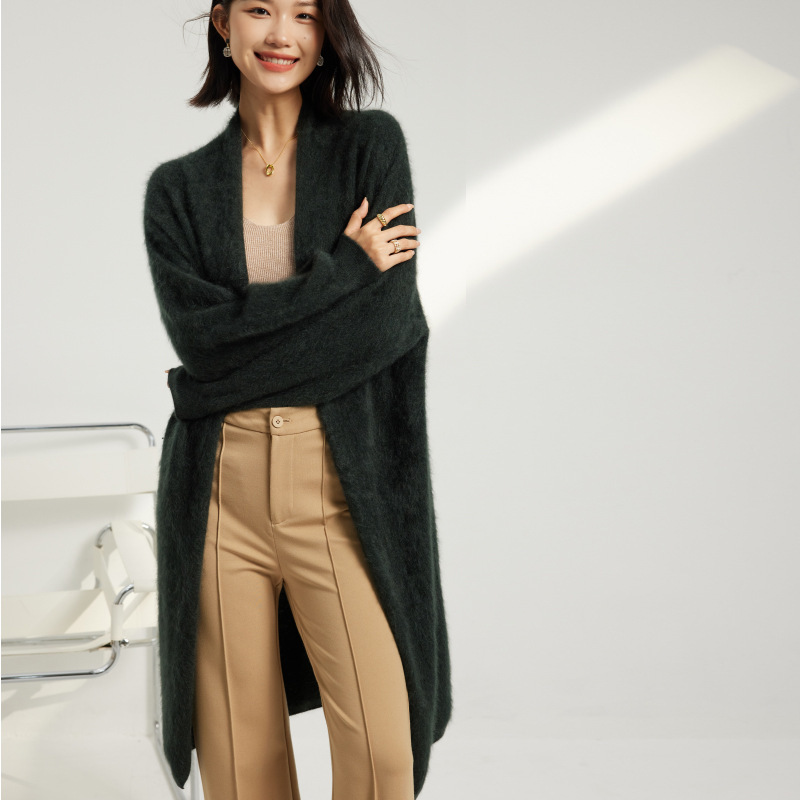 Brushed series ~ retro lazy style 100 pure cashmere cardigan women's casual thickened slim long coat top