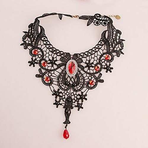 Gothic choker lace necklace for women, simple and exaggerated black collar chain, handmade accessory
