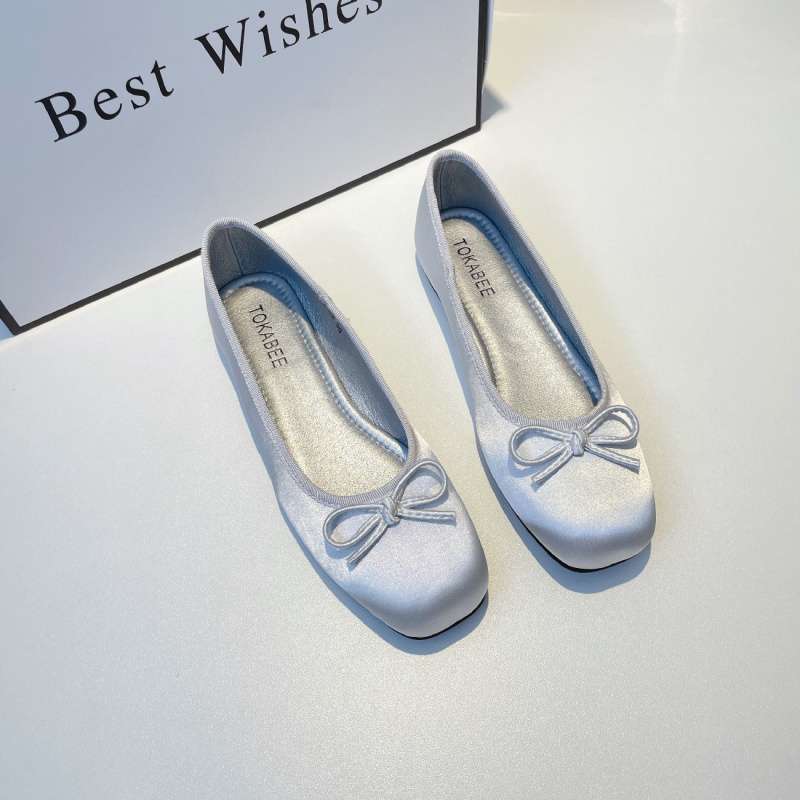 Retro classic Mary Jane shoes with bow square toe low-cut flat