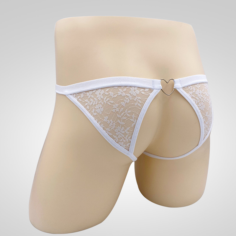Foreign Trade Erotic Underwear Men's Lace Thong Sexy Transparent Hollow-Out Bulge Pouch T-Pants M1410 #