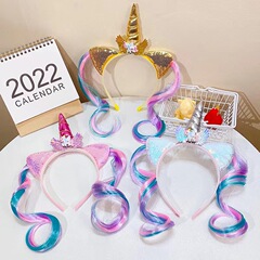 国境を越えたアマゾンの新しいユニコーンのカチューシャ人魚のかつらの子供の髪飾り小飛象かわいいアニメのポニー