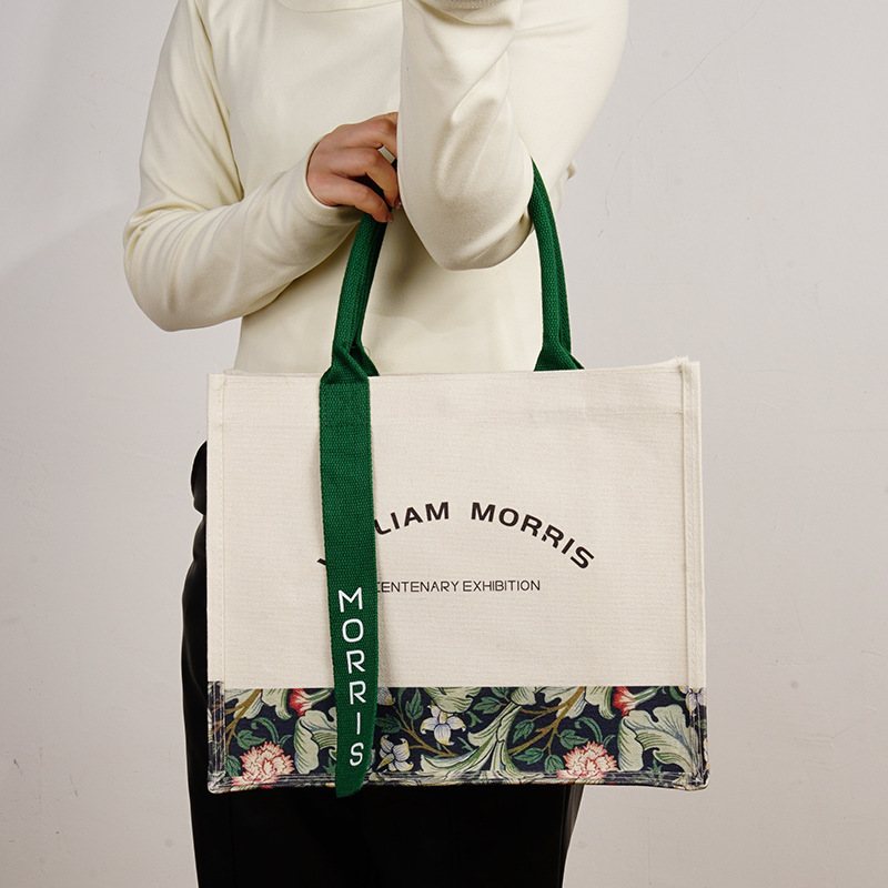 Canvas Tote Bag Customized with School or Company Logo, 3D Ribbon, Laminated, Thickened, Wear-Resistant, Commuter Shoulder Handbag