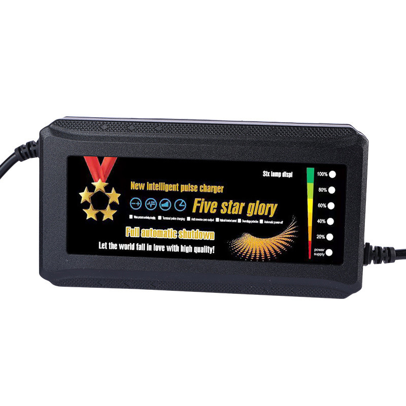 Cargador de batería de plomo-ácido de suministro directo transfronterizo cinco estrellas gloria seis luces pantalla batería 24v48v60v72v cargador