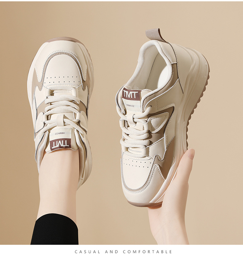 Genuine Leather Retro Fashion Casual Sneakers Women, 2025 Spring And Autumn New Thick-soled Versatile White Shoes For_vogvips.com