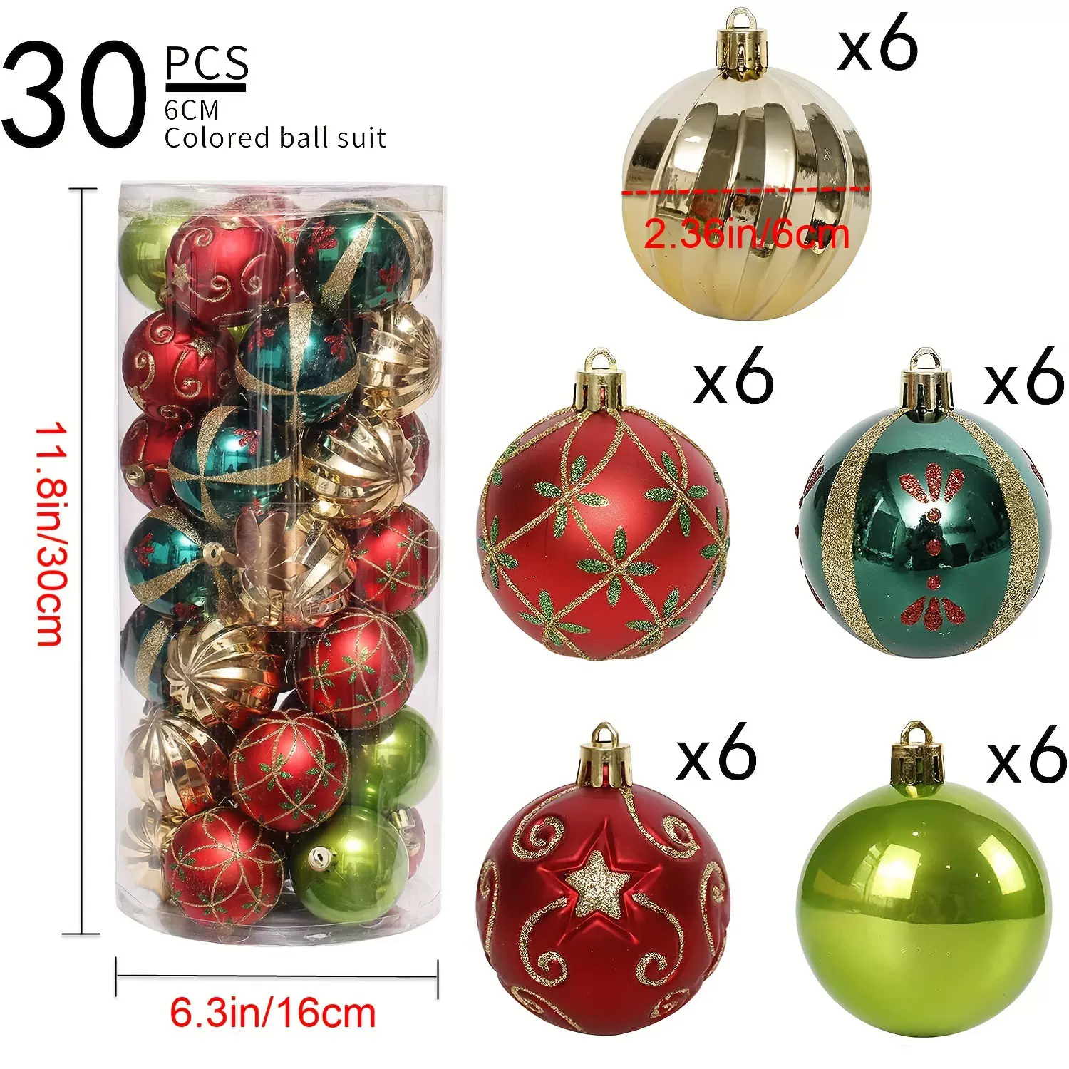 现货圣诞球6cm套30异形彩绘套装 圣诞节节日氛围家居装饰吊球