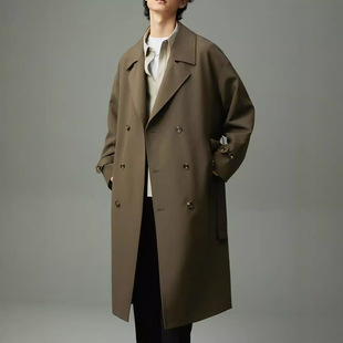 presale Spring and Autumn Lapel Double-breasted Windbreaker Men's Mid-length Jacket Loose Profile Design Fashionable Top