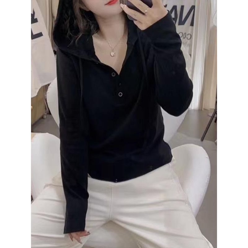文艺范简约德绒连帽长袖T恤打底衫女春秋冬大码显瘦宽松百搭上衣|undefined