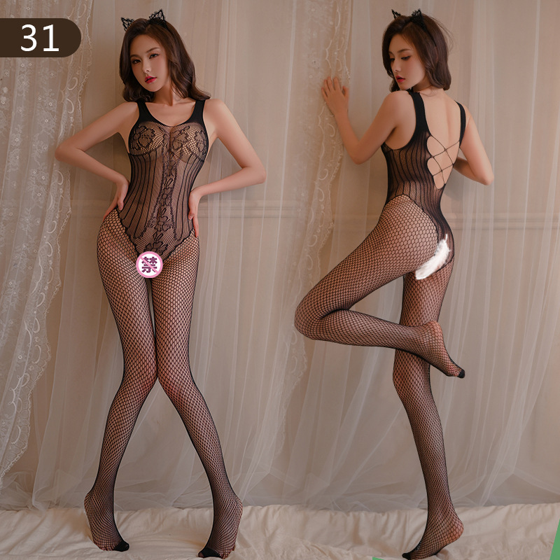 Nueva ropa de malla sexy, chaleco de malla sexy hueco de una pieza, camisola transparente, medias de malla, ropa interior de archivo abierto sexy