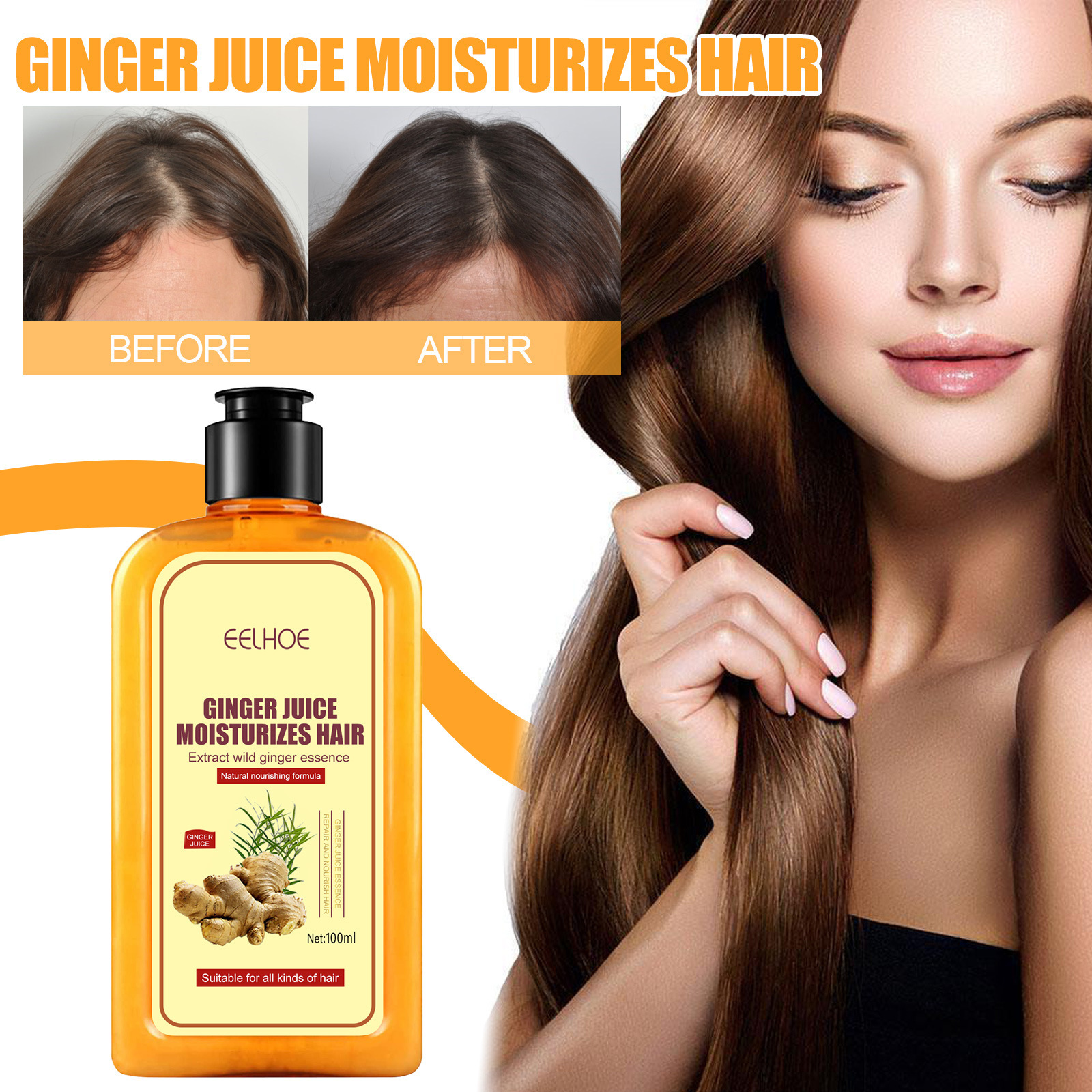Eelhoe Ginger Anti-Hair Loss Shampoo Moisturizes and Repairs Hair Follicles and Hair Quality Strong Anti-Hair Loss Firming Shampoo