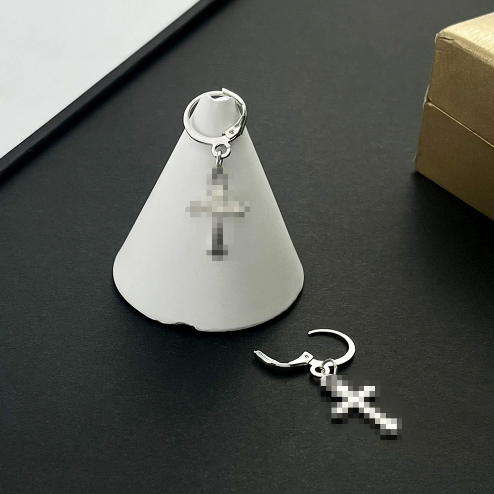 Серебряные серьги-кольца с крестом, старинное серебро, 3,65×1,2 см, лёгкие