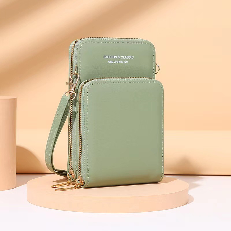 【Promoción】Bolso de Teléfono Multifuncional de Color Sólido, Nuevo Bolso de Cuero Pequeño de Un Solo Hombro, Bandolera, con Cierre de Dos Vías, Bolso de Mujer Transfronterizo