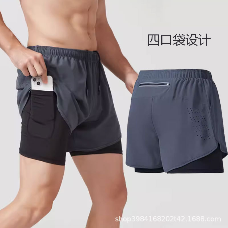 Sports Running Shorts Men's Professional Marathon Track and Field Training Three-Point Quick-Drying Fitness Pants Fake Tight Two-Piece Summer Sports Running Shorts Men's Professional Marathon Track and Field Training Three-Point Quick-Drying Fitness Pants Fake Tight Two-Piece Summer