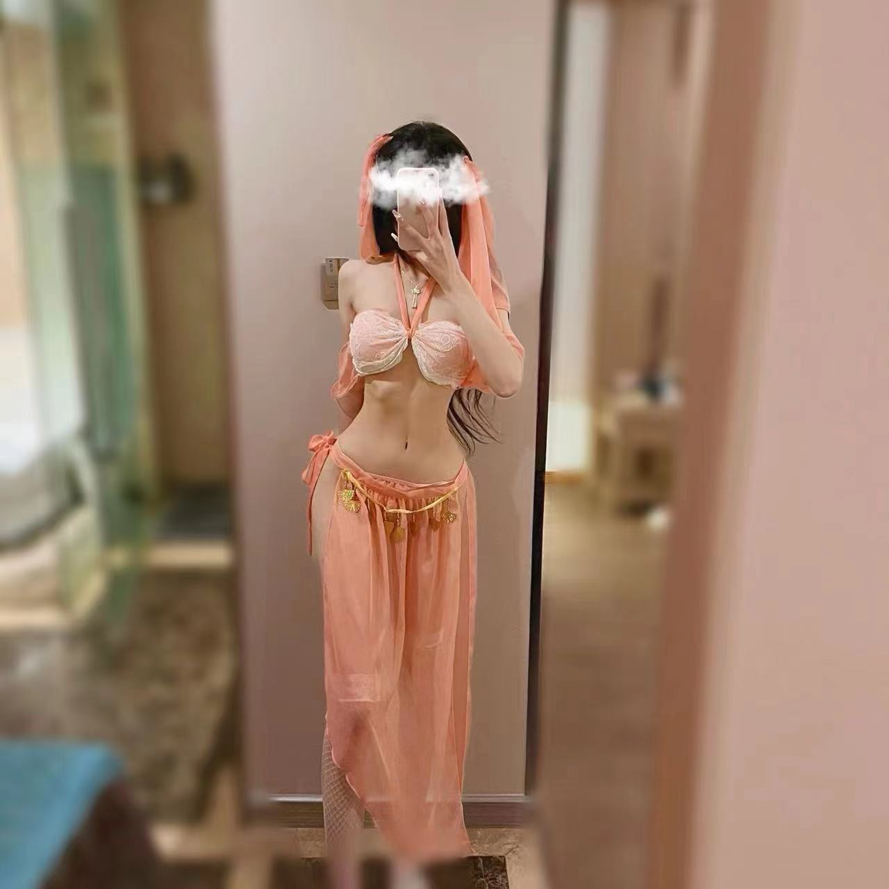 Court Pure Desire Hanfu Lingerie Set with Veil, Bandeau, Skirt and Panties — detail image 20