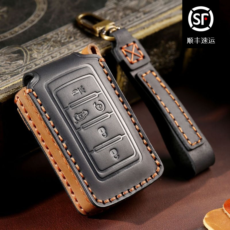 Venta caliente transfronteriza caso de la llave del coche adecuado para JEEP Nuevo Gran chenoji caso clave de protección Shell cuero genuino
