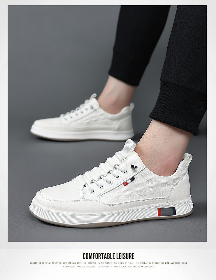 Giày sneaker nam cổ thấp da bò hai lớp, đế bằng, dây buộc phía trước — PZ2389 màu trắng, PZ2389 màu đen chi tiết 19