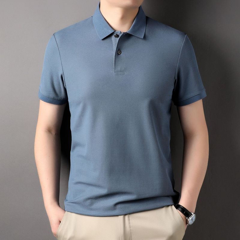 男性poloシャツtシャツ半袖夏純色ビジネスカジュアル襟シルク綿メンズ半袖tシャツ男性|undefined