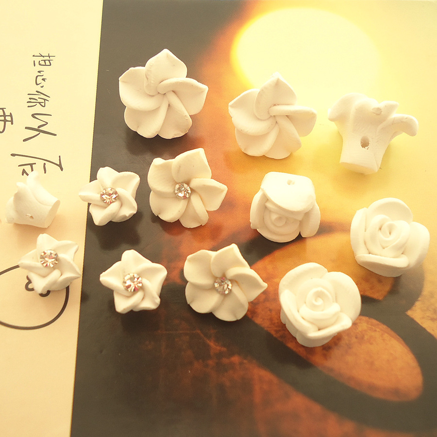 软陶花纯白色小花朵手工韩版新娘头饰发饰品DIY皇冠制作材料配件