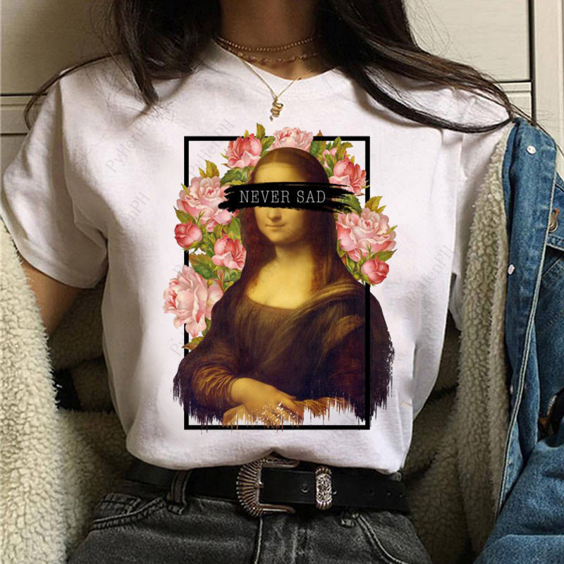 New Mona Lisa T shirt 2021 spoof Mona Lisa printed T-shirt women's short sleeve summer white
