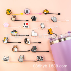 新型かわいい猫ストロー帽子ストローカバーシリコン防塵栓パーティーストロー装飾クリップ漫画動物クロスボーダー