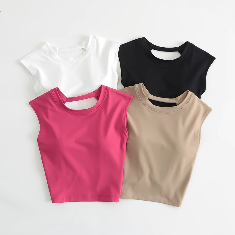 Integrated Yoga Wear Sports Vest with Chest Pad, Quick-Drying Short-Sleeved T-Shirt, Running Back, Pilates Fitness Top, Summer