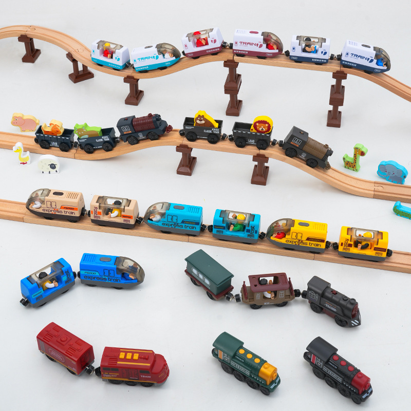 Children's electric train with driver charging suit compatible with Thomas brio Mickey Rabbit wooden track toy Children's electric train with driver charging suit compatible with Thomas brio Mickey Rabbit wooden track toy
