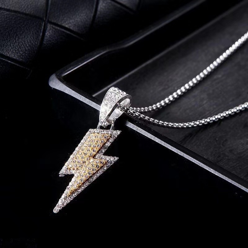 Alloy, Titanium Steel Material IG Style Hip-Hop Lightning Alloy Titanium Steel Inlay Rhinestones Unisex Pendant Necklace Men Pendant Necklaces