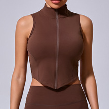 瑜伽上衣秋冬跑步训练速干背心运动无袖立领夹克女拉链外套62040